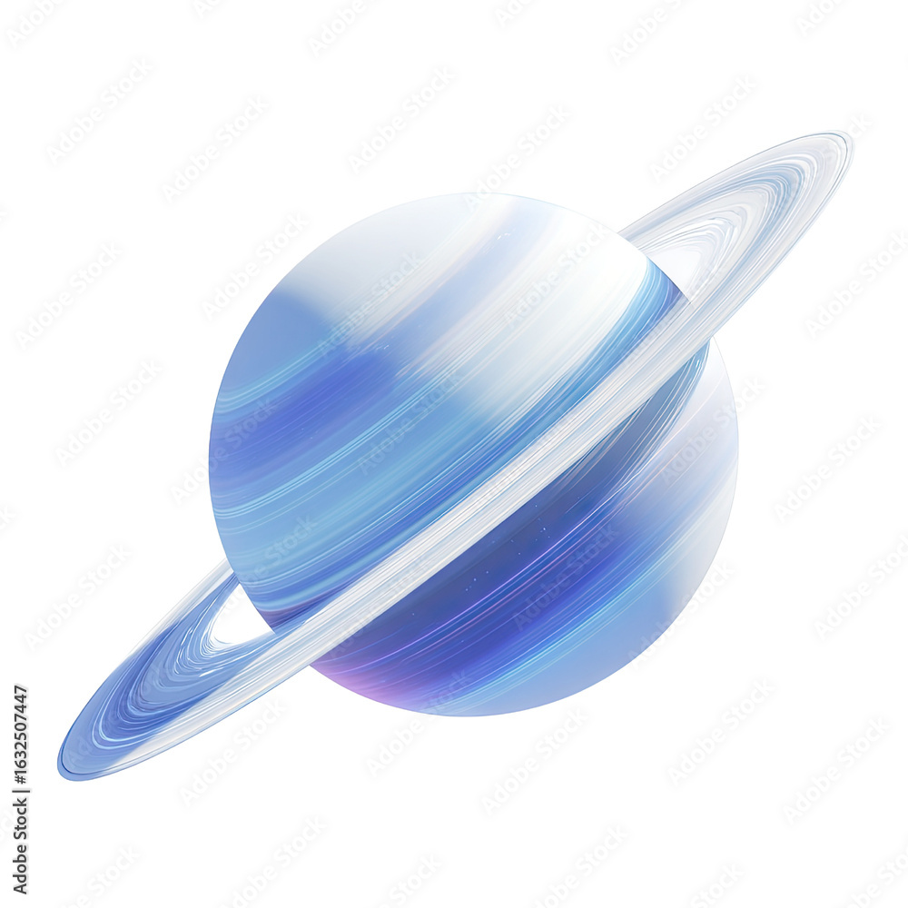 Poster beautiful artistic representation of a distant planet with rings and a blue color scheme showcasing 