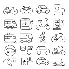 A meticulously designed graphic illustration of transportation icons, showcasing various modes of travel.