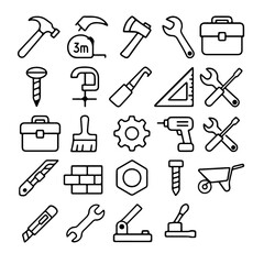 A collection of tools in a modern minimalist line art, conveying concepts of craftsmanship and construction. perfect for illustrating projects, DIY guides, or technological concepts.