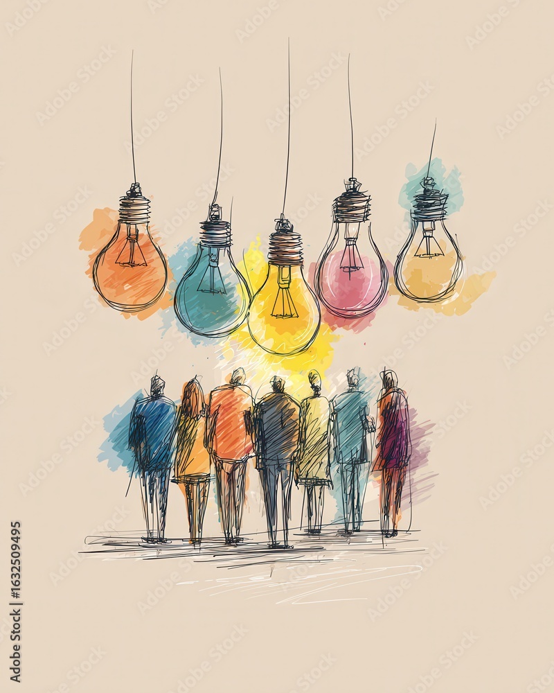 Poster brainstorm session showing team talk in office unity representing creative corporate synergy