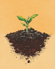 Seedling emerging from garden soil with natural touch symbolizing nature’s beginning and nurturing
