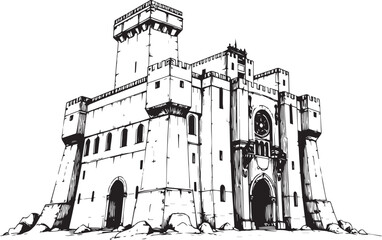 A powerful defensive fortress. The illustration expresses power and steadfastness. Hand drawn vector illustration