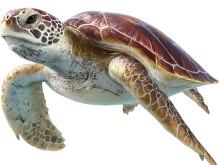  Minimalist Composition of Green Sea Turtle Head and Flipper with Clean Shadow  Transparent Background.