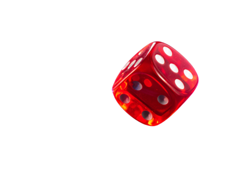 Stylized Red Dice in Mid-Roll with Energy Pulse and Motion Glow Transparent Background   - Powered by Adobe