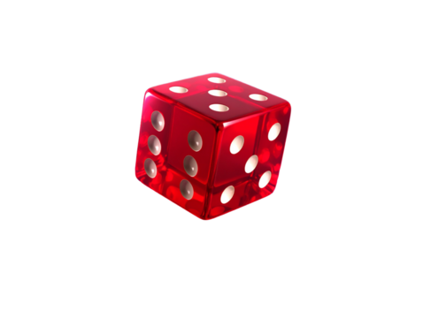 Stylized Red Dice in Mid-Roll with Energy Pulse and Motion Glow Transparent Background