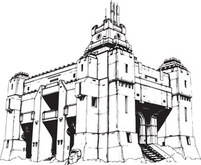 A powerful defensive fortress. The illustration expresses power and steadfastness. Hand drawn vector illustration