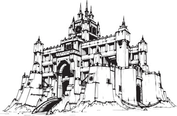 A powerful defensive fortress. The illustration expresses power and steadfastness. Hand drawn vector illustration