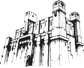 A powerful defensive fortress. The illustration expresses power and steadfastness. Hand drawn vector illustration