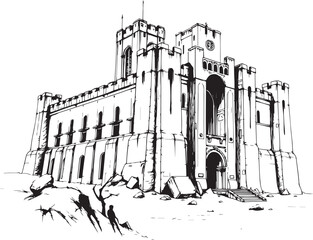 A powerful defensive fortress. The illustration expresses power and steadfastness. Hand drawn vector illustration