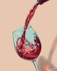 Flowing wine stream in smooth glass capturing rich aroma indoors