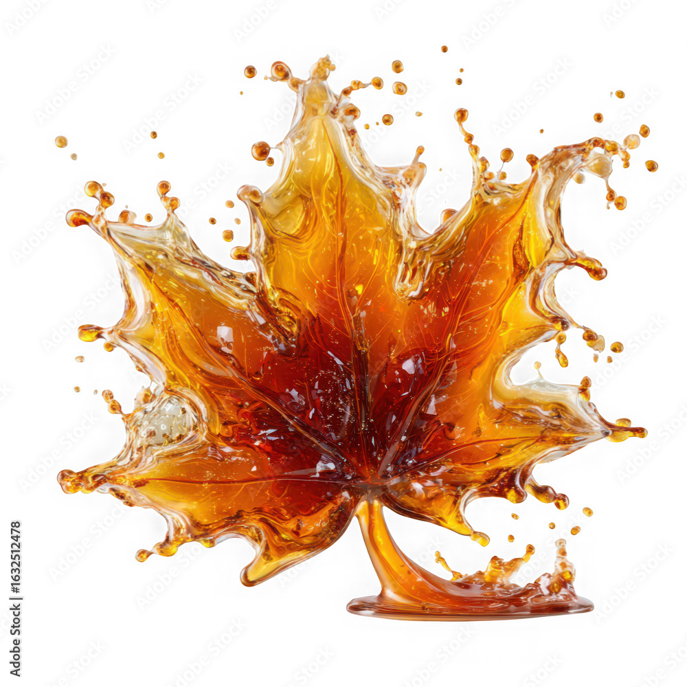 Poster maple leaf formed by a vibrant splash of liquid creating an abstract and dynamic design for autumn i