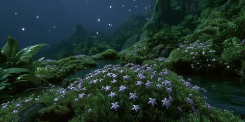 Fototapeta premium Nighttime flora hdr panorama lush jungle 360°