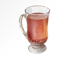 Watercolor illustration of a glass mug filled with traditional Ukrainian kompot — a homemade fruit drink served warm or cold. Vector illustration.