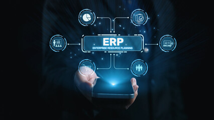 ERP platform visual showing centralized system for enterprise resource planning, improving...