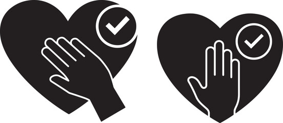 Fototapeta premium Two hearts with hands and checkmarks silhouette