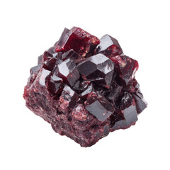 Fototapeta premium Detailed Close-Up of a Dark Red Garnet Crystal Cluster on a White Background with Sharp Edges and Glossy Surface