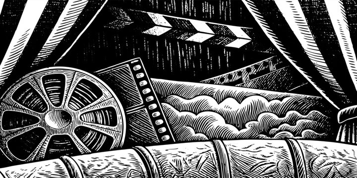 Movie film reel clapperboard cinema production film making filmmaking entertainment industry motion picture show 100 vector illustration