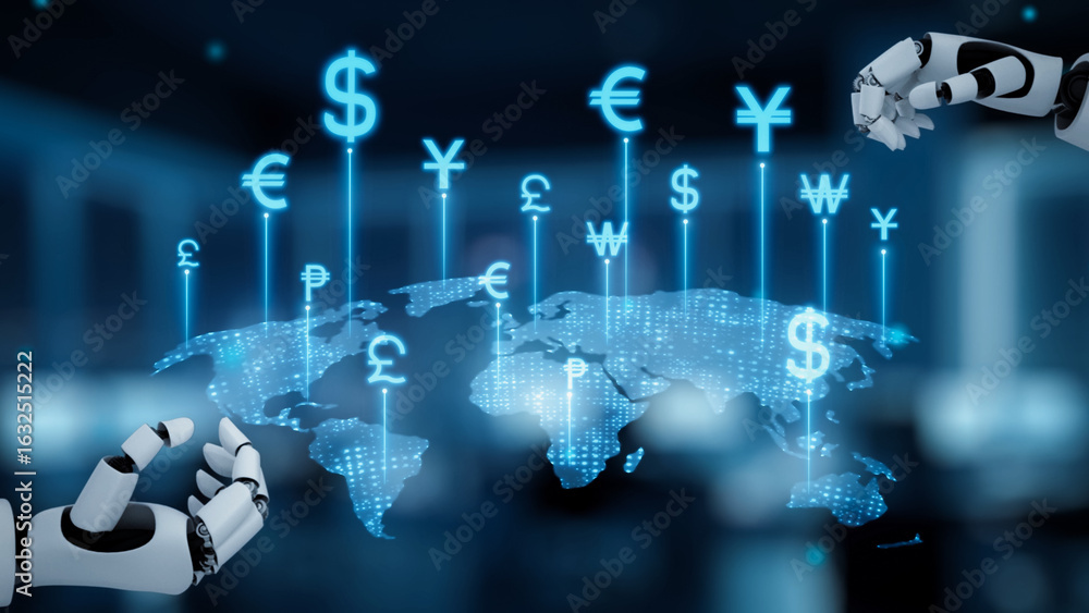 Aufkleber ai powers currency exchange with virtual assistant tools, artificial intelligence conversion engines