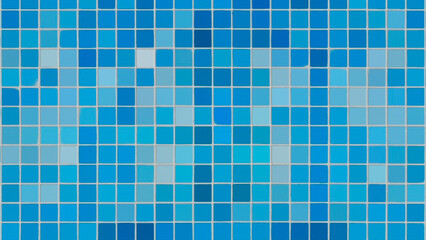 A blue tiled wall with a pattern of squares on it