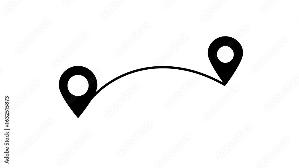 Poster route navigation direction between two destinations with black location pointer and curved path