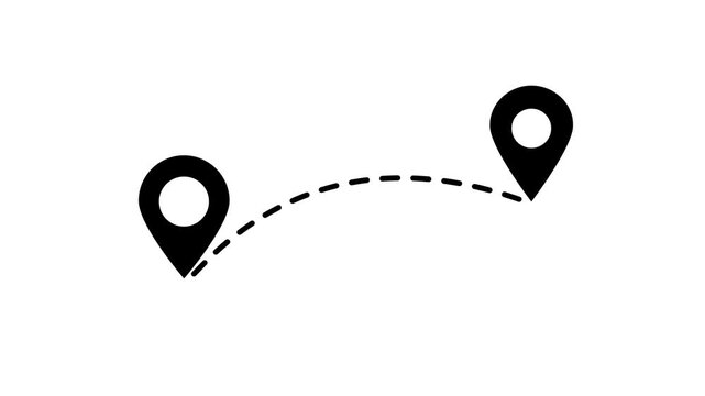Route direction navigation between two points marked with location pin icons and dotted line path