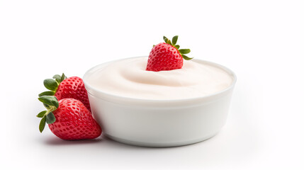Small bowl of yogurt with whole strawberry