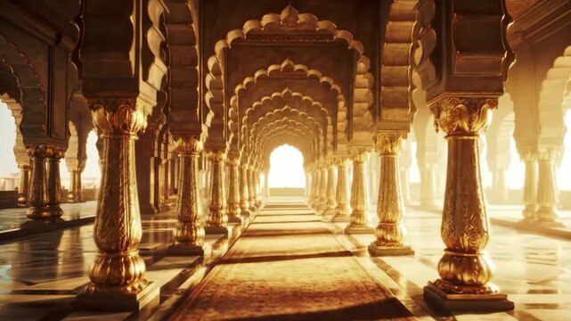 Ornate golden colonnade hallway