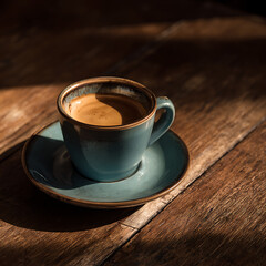 cup of coffee on wooden table