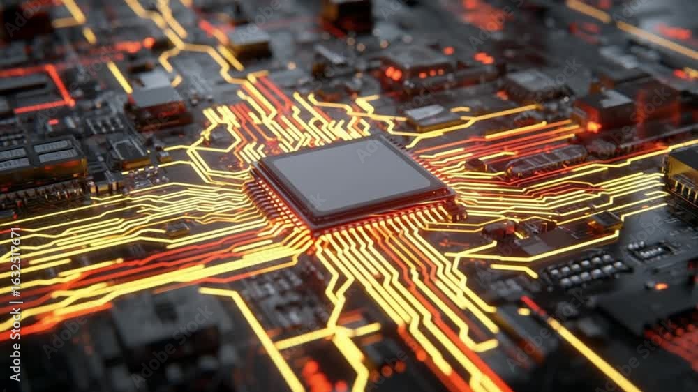 Aufkleber close-up view of a circuit board with glowing lines