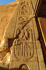 Temple of Abu Simbel. Detail of sculptures and reliefs. Built for Ramesses II approximately 1264 BC (New Kingdom). Egypt.