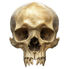 Obraz premium Anatomical human skull showing the structure and detail of the cranium and teeth on a transparent background