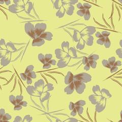 monochrome color a solid simple small chamomile flower with stalk leaves, all over vector design with bright solid background illustration digital image for textile printing factory