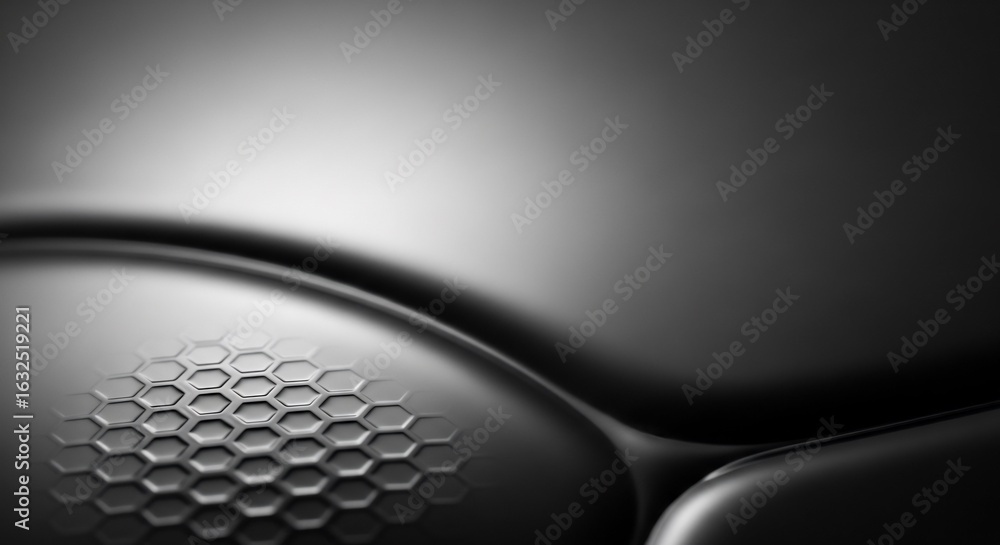 Aufkleber sleek dark background features a detailed hexagonal grid on a smooth, curved metallic surface. abstr