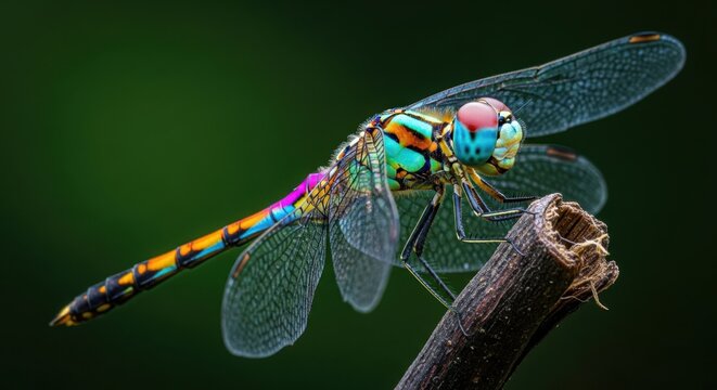 Vibrant Dragonfly Perched on a Twig Macro Photography