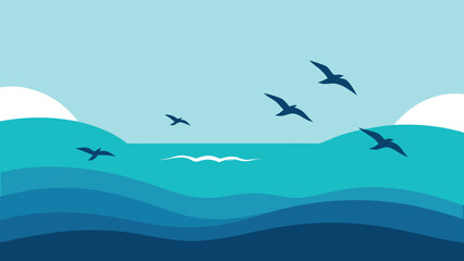 Naklejka premium birds flying over ocean vector background