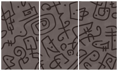 Obraz premium Modern interior triptych. The picture is painted by hand on a tablet.