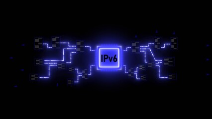 Abstract Blue Neon I Pv6 Network Data Flow Diagram Digital Technology Concept Illustration ipv6