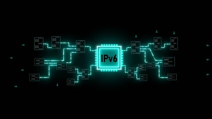 Teal I Pv6 Microchip Network Data Flow Diagram Dark Background Technology Concept ipv6