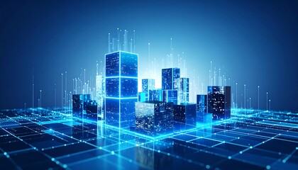 Futuristic Cityscape Illuminated Digital Network Grid