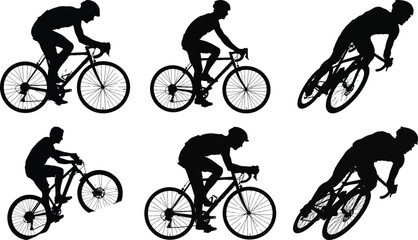 Obraz premium Cyclist silhouette vector collection with various riding and racing positions for active lifestyle projects
