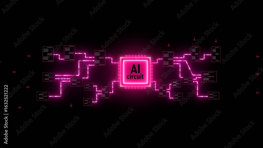 Poster pink neon a i circuit board digital network data flow graphic artificial intelligence