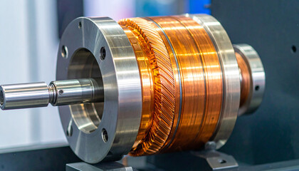 Industrial Precision: Capturing the essence of engineering, this macro shot unveils the intricate details of an industrial electric motor rotor, showcasing its metallic sheen.