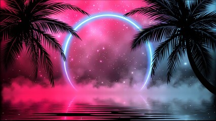 Neon Circle and Palm Trees: A Synthwave and Retrowave Background