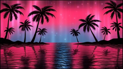Neon Ocean and Palm Trees: A Synthwave and Retrowave Seascape