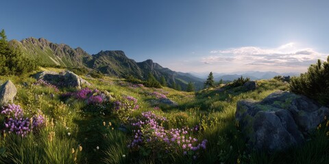 Fototapeta premium Scenic nature landscape mountains hdr panorama