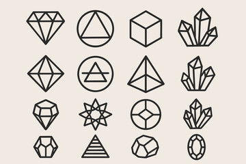 Geometric Mineral Icons &ndash; Crystal Shapes, Gemstone Designs, Abstract Rock Symbols