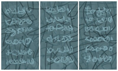 Modern interior triptych. The picture is painted by hand on a tablet.