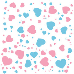 Canvas of pink and blue hearts on a white background