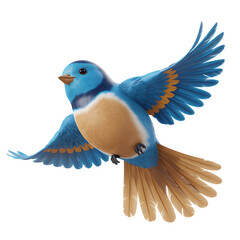 Obraz premium Whimsical Bluebird in Flight with Detailed Feathers and a Vibrant Color Palette against a Black Backdrop