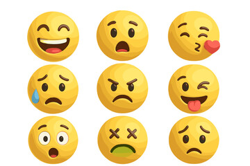 Fototapeta premium 3D Emoji Expressions – Emoticons, Facial Reactions, and Digital Stickers Vector Set